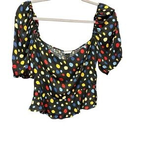 Reformation Black Blouse with Colorful Polka Dots